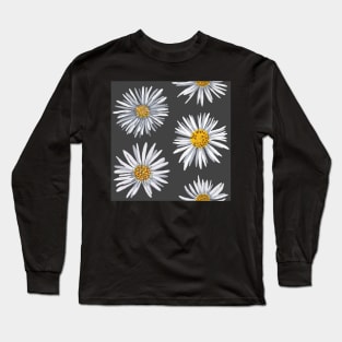 White asters on dark gray, dense Long Sleeve T-Shirt